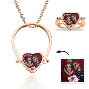 Photo Necklace, Photo Ring Couple's Gifts Dual-use (Ring Size 8#) Silver - MadeMineUK