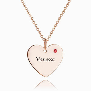 Heart Tag Personalized Birthstone Necklace with Engraving Rose Gold Plated Silver - MadeMineUK