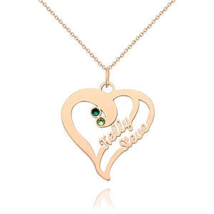 Name Necklace with Birthstone, Heart Necklace Silver - MadeMineUK