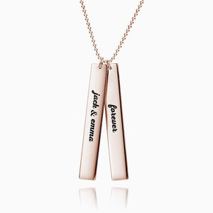 Vertical Two Bar Necklace with Engraving Rose Gold Plated Silver - MadeMineUK