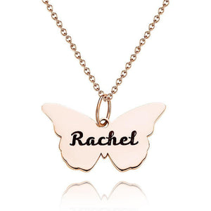 Butterfly Engraved Necklace Name Necklace Memorial Gift Friendship Necklace Bridesmaid Gift Rose Gold Plated Silver - MadeMineUK