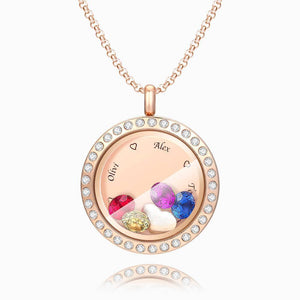 Personalized Birthstone Floating Locket Necklace with Engraving Rose Gold Plated - MadeMineUK