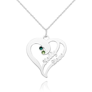 Name Necklace with Birthstone, Heart Necklace Silver - MadeMineUK