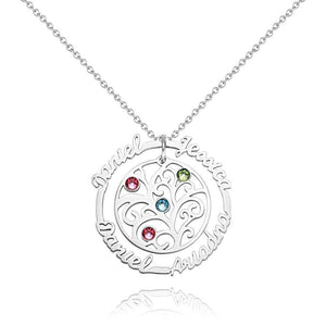 Custom Name Necklace with Birthstones, Family Tree Necklace 14K Gold Plated - Silver - MadeMineUK