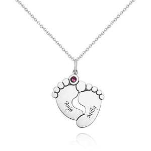 Custom Birthstone Necklace with Engraving, Cute Feet Name Necklace Silver - MadeMineUK