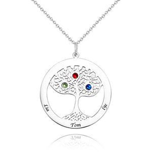 Family Tree Necklace with Birthstone, Engraved Necklace Family Gift Rose Gold Plated - Silver - MadeMineUK