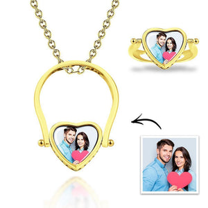 Photo Necklace, Photo Ring Gifts Dual-use (Ring Size 7#) Silver - MadeMineUK