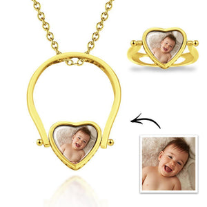 Photo Necklace, Photo Ring Couple's Gifts Dual-use (Ring Size 8#) Silver - MadeMineUK