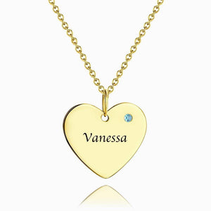 Heart Tag Personalized Birthstone Necklace with Engraving Rose Gold Plated Silver - MadeMineUK