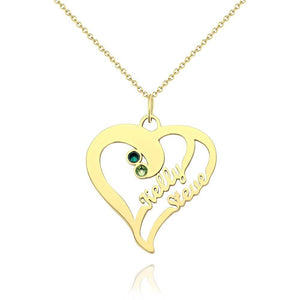 Name Necklace with Birthstone, Heart Necklace Silver - MadeMineUK