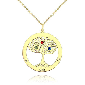 Family Tree Necklace with Birthstone, Engraved Necklace Family Gift Rose Gold Plated - Silver - MadeMineUK