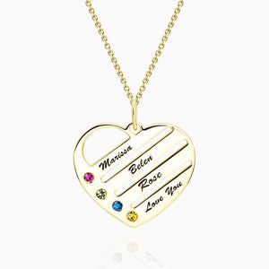 Personalized Birthstone with Engraving Heart Necklace Silver (Crystal Unchangeable) - MadeMineUK