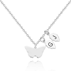 Engraved Necklace with Butterfly and Leaves Necklace Gift for Her Rose Gold Plated Silver - MadeMineUK