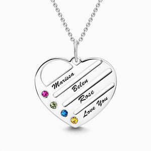 Personalized Birthstone with Engraving Heart Necklace Silver (Crystal Unchangeable) - MadeMineUK