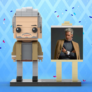 Full Body Customizable 1 Person Cool Grey Hair Daddy In Brown Jacket Custom Brick with Frame Figures Small Particle Block Toy Brick Me Figures For Father's Day - MadeMineUK