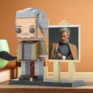 Full Body Customizable 1 Person Cool Grey Hair Daddy In Brown Jacket Custom Brick with Frame Figures Small Particle Block Toy Brick Me Figures For Father's Day - MadeMineUK