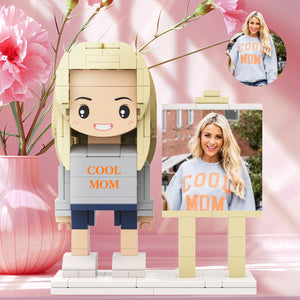 Gift For Mom Custom Brick Figures Photo Brick Figures with Frame Full Body Custom 1 Person Round Face Brick Figures - MadeMineUK