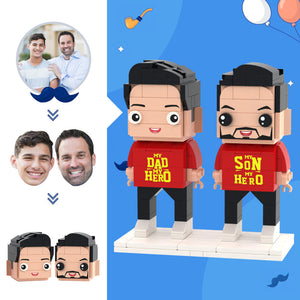 Father's Day Gifts Customizable Head 2 People Custom Brick Figures My Hero Dad and Son Brick Figures - MadeMineUK