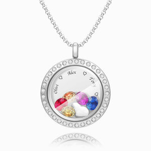 Personalized Birthstone Floating Locket Necklace with Engraving Rose Gold Plated - MadeMineUK