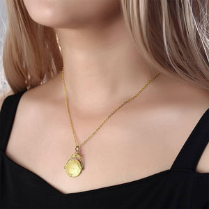 Vintage Embossed Mirror Photo Necklace 14k Gold Plated - MadeMineUK