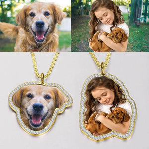 Photo Engraved Necklace, Rhinestone Crystal Perfect Gift Necklace 14K Plated Gold - Colorful - MadeMineUK