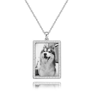 Photo Engraved Necklace Rhinestone Crystal, Photo Necklace Best Gift Platinum Plated Silver - Photocopying - MadeMineUK