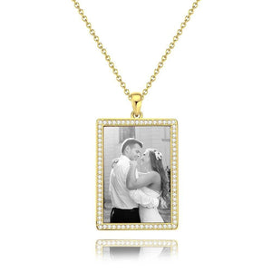 Photo Engraved Necklace Rhinestone Crystal, Photo Necklace Best Gift Platinum Plated Silver - Photocopying - MadeMineUK