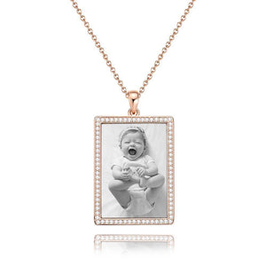 Photo Engraved Necklace Rhinestone Crystal, Photo Necklace Best Gift Platinum Plated Silver - Photocopying - MadeMineUK