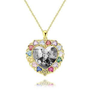 Photo Engraved Necklace Rhinestone Crystal Colorful, Heart-shaped Photo Necklace Best Gift Platinum Plated Silver - Photocopying - MadeMineUK