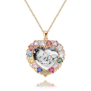 Photo Engraved Necklace Rhinestone Crystal Colorful, Heart-shaped Photo Necklace Best Gift Platinum Plated Silver - Photocopying - MadeMineUK