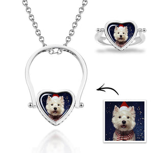 Photo Necklace, Photo Ring Gifts Dual-use (Ring Size 7#) Silver - MadeMineUK