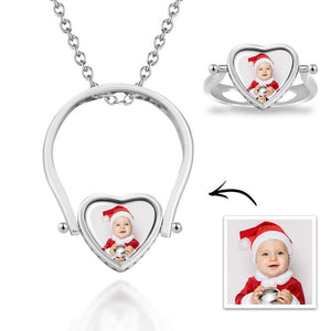 Photo Necklace, Photo Ring Couple's Gifts Dual-use (Ring Size 8#) Silver - MadeMineUK