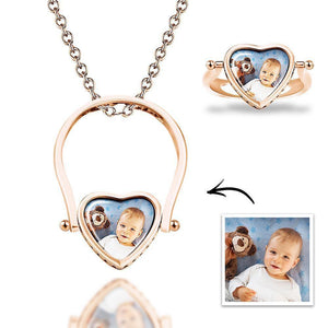 Photo Necklace, Photo Ring Gifts Dual-use (Ring Size 7#) Silver - MadeMineUK