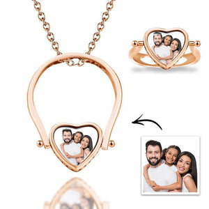 Photo Necklace, Photo Ring Couple's Gifts Dual-use (Ring Size 8#) Silver - MadeMineUK