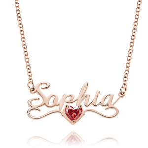 Personalized Name Necklace with Heart Birthstone Birthday Anniversary Gift for Her - MadeMineUK