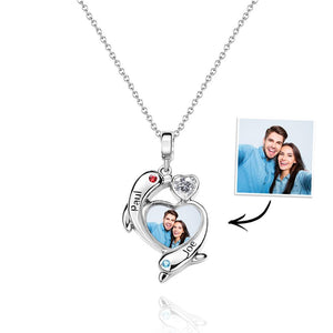 Personalized Photo Dolphin Birthstone Necklace Valentine's Day Gifts For Couples - MadeMineUK