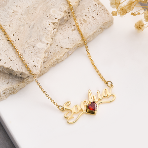 Personalized Name Necklace with Heart Birthstone Birthday Anniversary Gift for Her - MadeMineUK