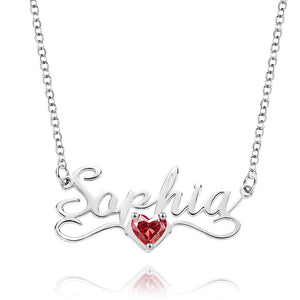 Personalized Name Necklace with Heart Birthstone Birthday Anniversary Gift for Her - MadeMineUK