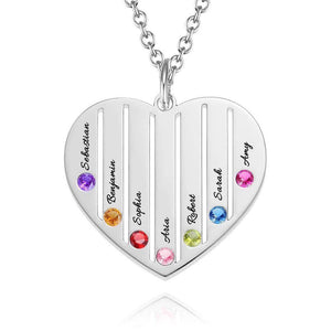 Engraved Heart Necklace Family Birthstone Necklace Rose Gold Plated - MadeMineUK