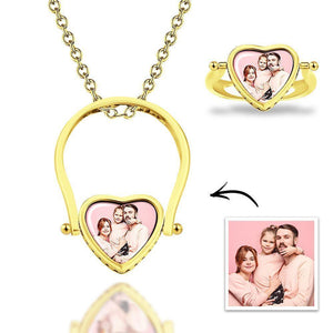 Photo Necklace, Photo Ring Gifts Dual-use (Ring Size 7#) Silver - MadeMineUK