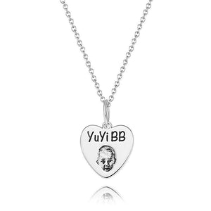 Photo Portrait Necklace with Engraving Heart-shaped, Custom Portrait Jewelry Platinum Plated - Silver - MadeMineUK