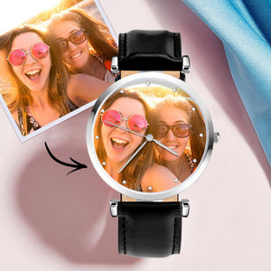 Custom Photo Watch Personalized Engraved Watch Black Strap Birthday Gift For Father For Husband - MadeMineUK