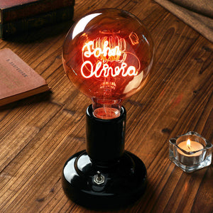 Custom Text Edison Led Filament Modeling Lamp Soft Light Bulbs Decorative Vintage Black Lamp Base - MadeMineUK