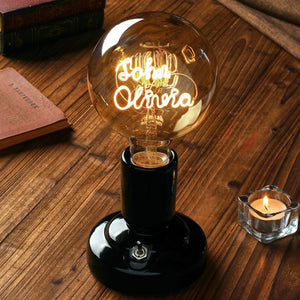 Custom Text Edison Led Filament Modeling Lamp Soft Light Bulbs Decorative Vintage Black Lamp Base - MadeMineUK