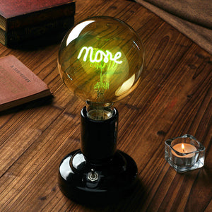 Custom Text Edison Led Filament Modeling Lamp Soft Light Bulbs Decorative Vintage Black Lamp Base - MadeMineUK