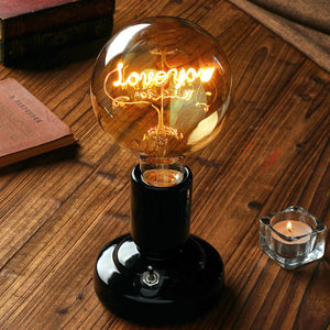 Custom Text Edison Led Filament Modeling Lamp Soft Light Bulbs Decorative Vintage Black Lamp Base - MadeMineUK