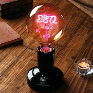 Custom Text Edison Led Filament Modeling Lamp Soft Light Bulbs Decorative Vintage Black Lamp Base - MadeMineUK