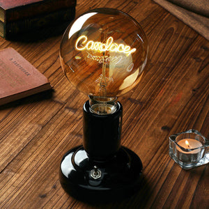 Custom Text Edison Led Filament Modeling Lamp Soft Light Bulbs Decorative Vintage Black Lamp Base - MadeMineUK