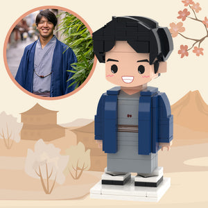 Custom Brick Figures Full Body Customizable Japan Male 1 Person Small Particle Block Toy Brick Me Figures In Blue Kimono - MadeMineUK