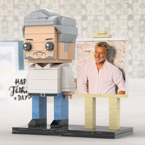 Full Body Customizable 1 Person Daddy With Classic White Shirt And Jeans Custom Brick with Frame Figures Small Particle Block Toy Brick Me Figures For Father's Day - MadeMineUK